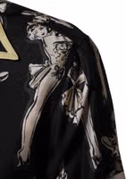 Black Silk Pin Up Printed Button Down Shirt 5