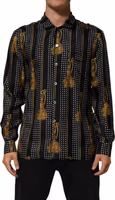 Black Dotted Tassel Silk Button Down Shirt 1