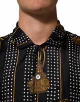 Black Dotted Tassel Silk Button Down Shirt 4