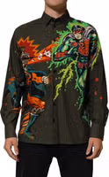 Green Superhero Print Button Down Shirt 1