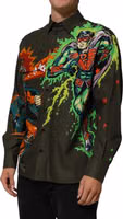 Green Superhero Print Button Down Shirt 2