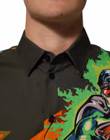 Green Superhero Print Button Down Shirt 4