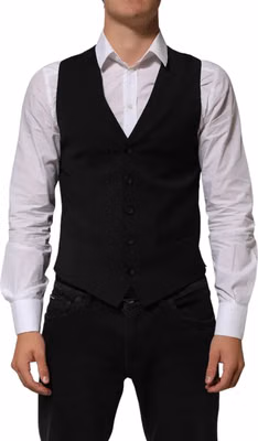 Black Polyester Dress Formal Waistcoat Vest