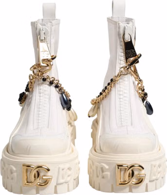 White Leather Rubber Logo Ankle Boots Shoes