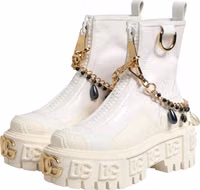 White Leather Rubber Logo Ankle Boots Shoes 3