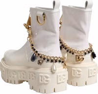 White Leather Rubber Logo Ankle Boots Shoes 4