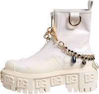 White Leather Rubber Logo Ankle Boots Shoes 5