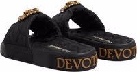 Black Devotion Matelassé Leather Slides Shoes 1