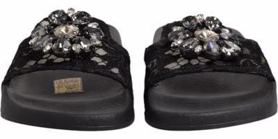 Black Devotion Matelassé Leather Slides Shoes