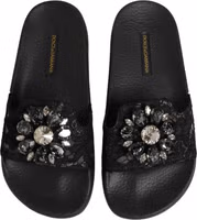 Black Devotion Matelassé Leather Slides Shoes 2