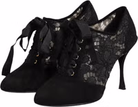 Black Floral High Heels LACE-UPS Pumps Shoes 3