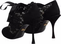 Black Floral High Heels LACE-UPS Pumps Shoes 4