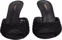Black Embroidered Slip On Heels Slides Shoes 1