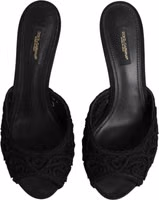 Black Embroidered Slip On Heels Slides Shoes 2