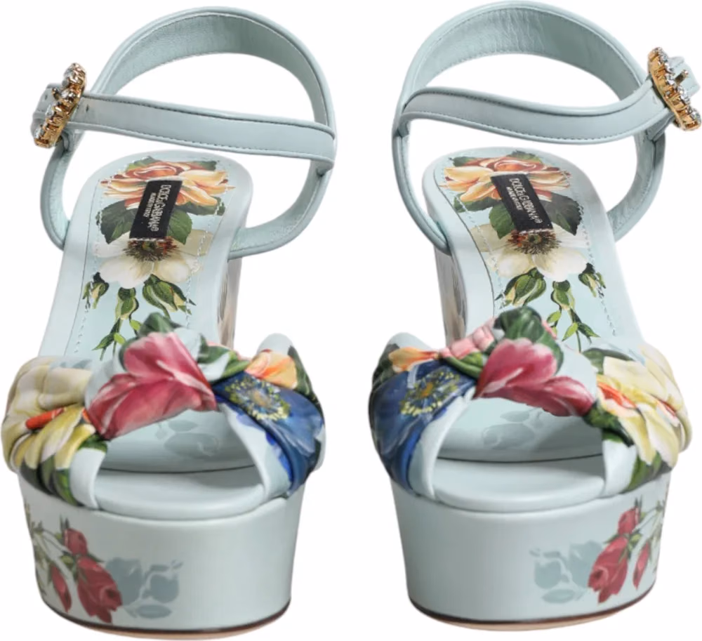Green Floral Ankle Strap Wedge Sandals Shoes