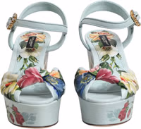 Green Floral Ankle Strap Wedge Sandals Shoes 1