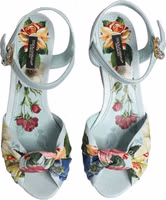 Green Floral Ankle Strap Wedge Sandals Shoes 2