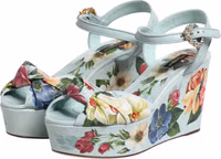 Green Floral Ankle Strap Wedge Sandals Shoes 3