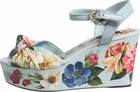 Green Floral Ankle Strap Wedge Sandals Shoes 5