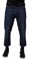 Blue Mid Waist Cotton Men Cropped Denim Jeans 1