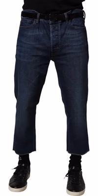 Blue Mid Waist Cotton Men Cropped Denim Jeans