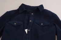 Cotton Blue Corduroy Long Sleeves Shirt Top Blouse 3
