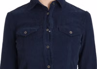Cotton Blue Corduroy Long Sleeves Shirt Top Blouse 4