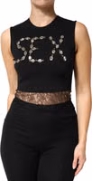 Black Jersey Lace Ruching Rhinestone Tank Top 1