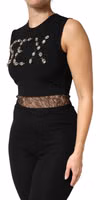 Black Jersey Lace Ruching Rhinestone Tank Top 2