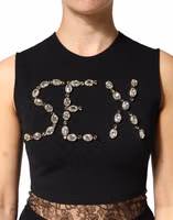 Black Jersey Lace Ruching Rhinestone Tank Top 4