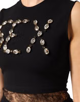 Black Jersey Lace Ruching Rhinestone Tank Top 5