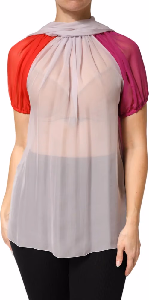 Multicolor Short Sleeves Silk Blouse Top