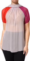 Multicolor Short Sleeves Silk Blouse Top 1
