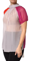 Multicolor Short Sleeves Silk Blouse Top 2