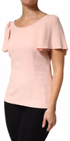 Pink Short Sleeves Round Neck Blouse Top 2