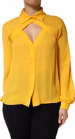 Yellow Silk Collared Long Sleeves  Top 1