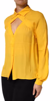 Yellow Silk Collared Long Sleeves  Top 2