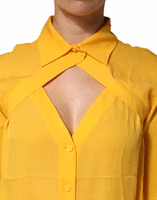 Yellow Silk Collared Long Sleeves  Top 4
