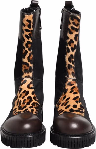 Multicolor Leopard Mid Calf Boots Shoes