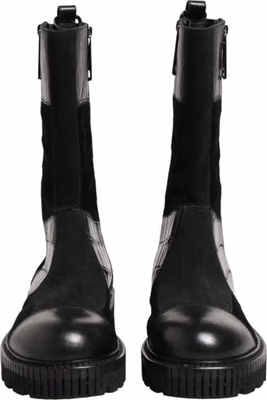 Black Patchwork Leather Mid Calf Boot Shoes