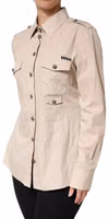 Beige Collared Long Sleeve Cotton Shirt Top 2