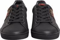 Black Leather Heart Embellished Sneakers Shoes 1