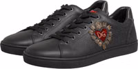 Black Leather Heart Embellished Sneakers Shoes 3
