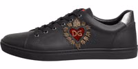 Black Leather Heart Embellished Sneakers Shoes 5