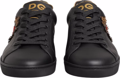 Black Leather Heart Embellished Sneakers Shoes