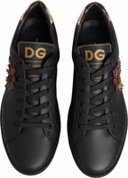 Black Leather Heart Embellished Sneakers Shoes 2