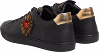Black Leather Heart Embellished Sneakers Shoes 4