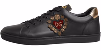 Black Leather Heart Embellished Sneakers Shoes 5