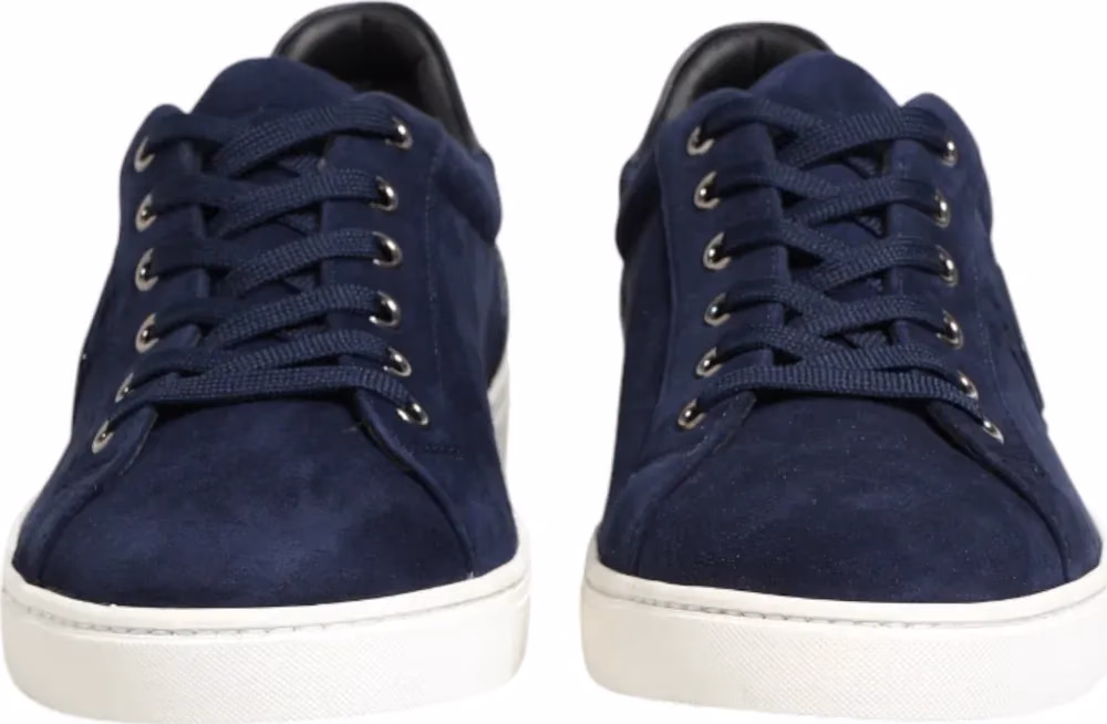 Blue Leather Suede Low Top Sneakers Shoes