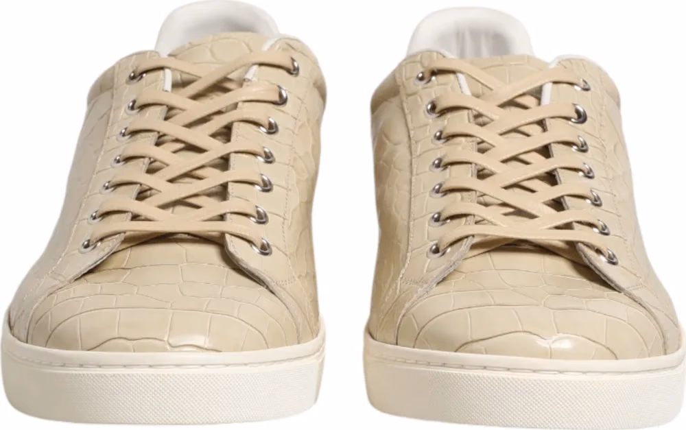 Beige London Low Top Leather Sneakers Shoes